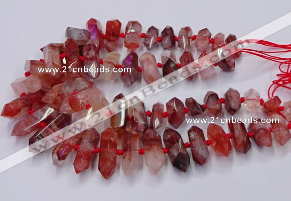 CNG3204 10*25mm - 12*45mm faceted nuggets pink quartz beads