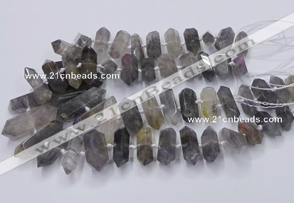 CNG3206 15.5 inches 10*25mm - 12*45mm faceted nuggets cloudy quartz beads