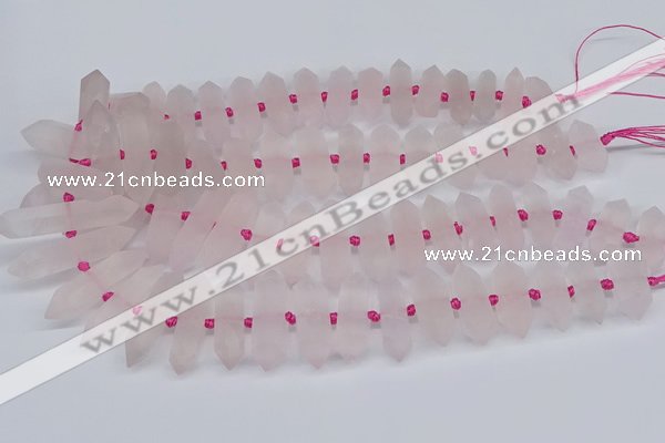 CNG3215 10*25mm - 12*50mm faceted nuggets matte rose quartz beads