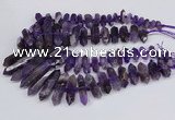 CNG3218 15.5 inches 10*25mm - 12*50mm faceted nuggets amethyst beads