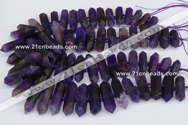 CNG3219 15.5 inches 10*25mm - 12*50mm faceted nuggets matte amethyst beads