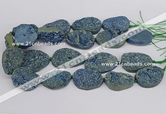 CNG3277 22*30mm - 30*40mm freeform plated druzy agate beads