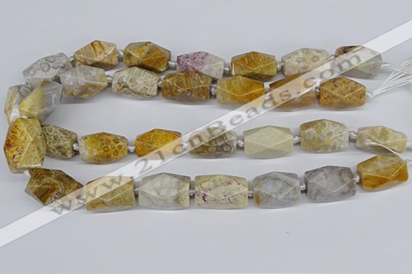 CNG3521 15.5 inches 15*25mm faceted nuggets fossil coral beads