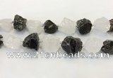 CNG3572 18*20mm - 25*30mm nuggets rough white crystal & smoky quartz beads