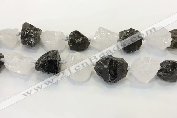 CNG3572 18*20mm - 25*30mm nuggets rough white crystal & smoky quartz beads