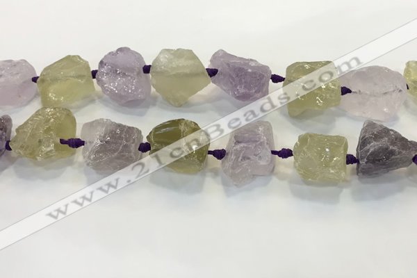 CNG3575 18*20mm - 25*30mm nuggets rough amethyst & lemon quartz beads