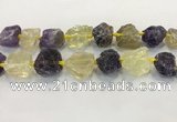 CNG3576 18*20mm - 25*30mm nuggets rough amethyst & lemon quartz beads