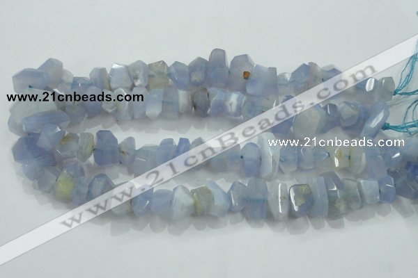 CNG368 15.5 inches 10*20mm faceted nuggets blue chalcedony beads