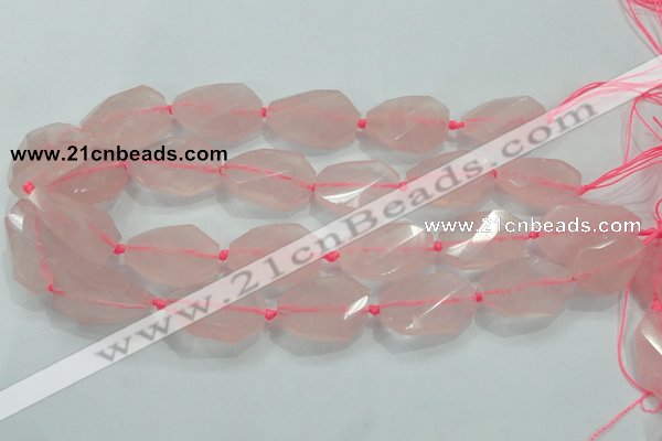 CNG480 15.5 inches 20*30mm twisted & faceted nuggets rose quartz beads