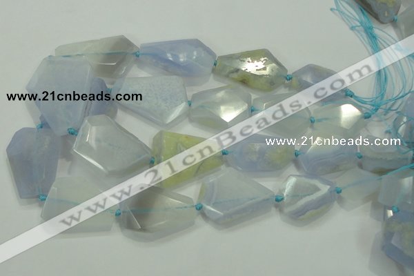 CNG495 15 inches 15*20mm – 30*45mm faceted nuggets blue chalcedony beads