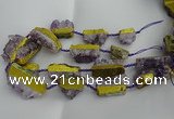 CNG5209 15.5 inches 15*20mm - 12*40mm freeform plated druzy amethyst beads