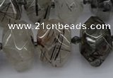 CNG5224 13*18mm - 15*25mm faceted nuggets black rutilated quartz beads