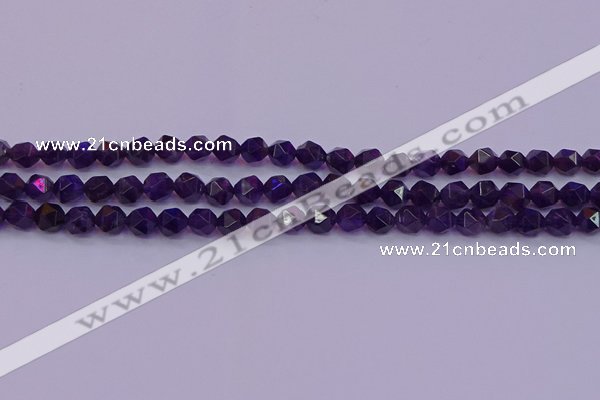 CNG5491 15.5 inches 6mm faceted nuggets amethyst gemstone beads