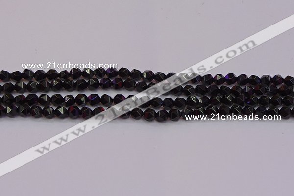 CNG5501 15.5 inches 6mm faceted nuggets black agate beads