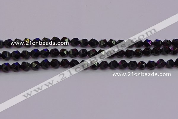 CNG5502 15.5 inches 8mm faceted nuggets black agate beads