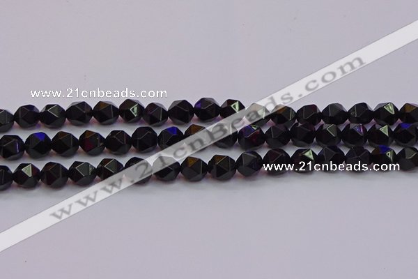 CNG5503 15.5 inches 10mm faceted nuggets black agate beads