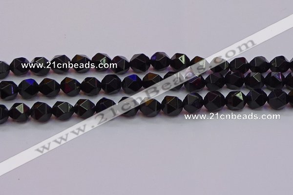 CNG5504 15.5 inches 12mm faceted nuggets black agate beads