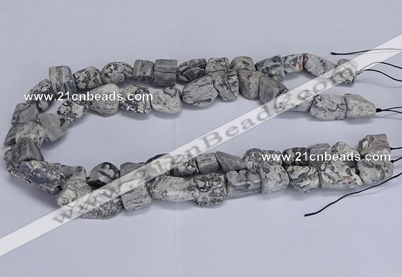 CNG5541 15.5 inches 10*14mm - 12*16mm nuggets grey picture jasper beads