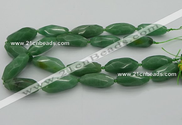 CNG5614 15.5 inches 15*35mm - 18*40mm faceted rice green aventurine beads