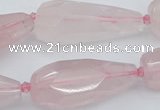 CNG5630 15.5 inches 15*35mm - 18*45mm faceted teardrop rose quartz beads