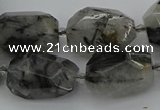 CNG5695 12*16mm - 15*25mm faceted nuggets black rutilated quartz beads