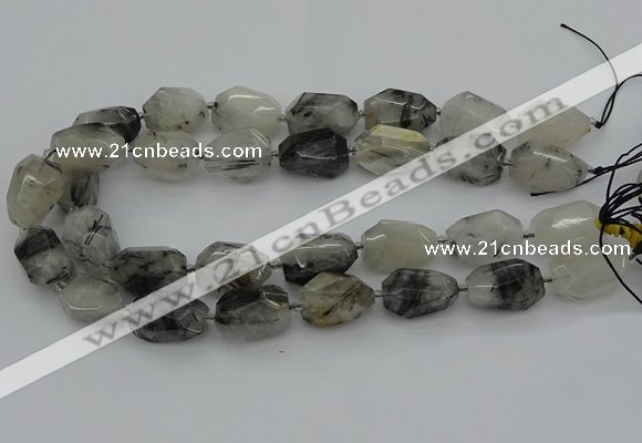 CNG5695 12*16mm - 15*25mm faceted nuggets black rutilated quartz beads