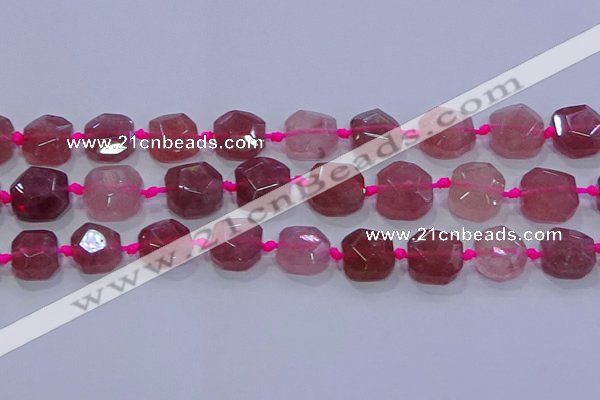 CNG5818 10*12mm - 10*14mm faceted freeform strawberry quartz beads