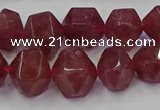 CNG5849 10*12mm - 14*15mm faceted nuggets strawberry quartz beads