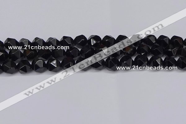 CNG6025 15.5 inches 12mm faceted nuggets black agate beads