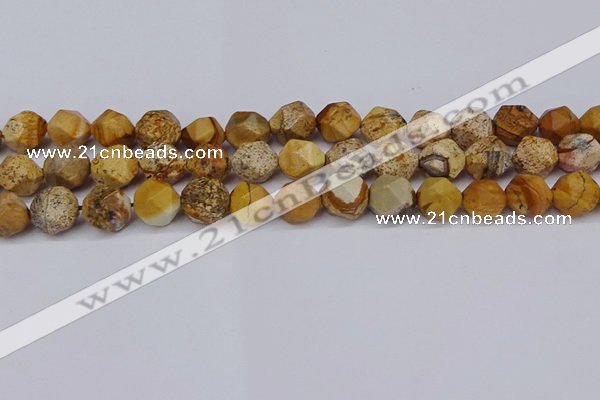 CNG6050 15.5 inches 12mm faceted nuggets picture jasper beads