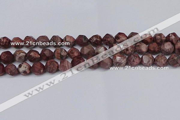 CNG6051 15.5 inches 12mm faceted nuggets red artistic jasper beads