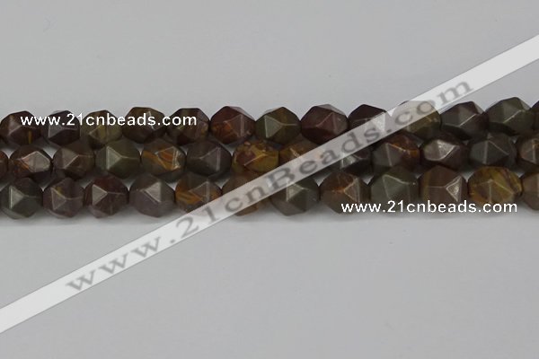 CNG6053 15.5 inches 12mm faceted nuggets coffee jasper beads