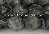 CNG6054 15.5 inches 12mm faceted nuggets grey picture jasper beads