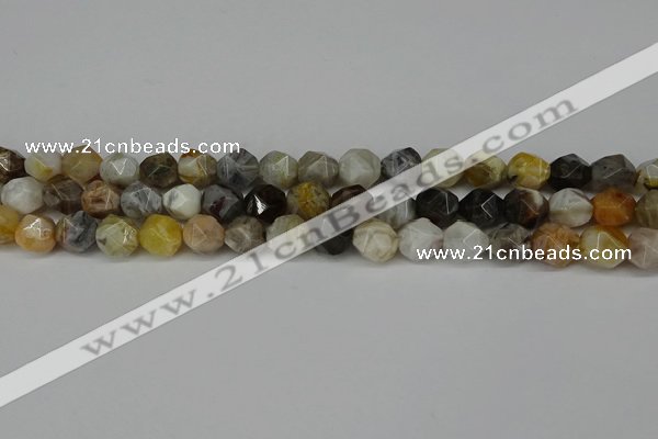 CNG6082 15.5 inches 8mm faceted nuggets silver needle agate beads