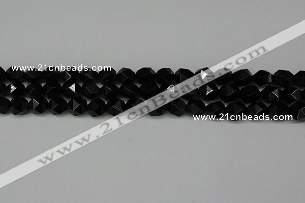 CNG6089 15.5 inches 8mm faceted nuggets black agate beads