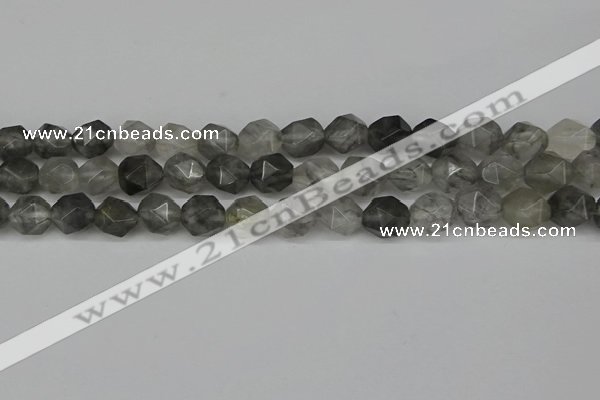 CNG6096 15.5 inches 8mm faceted nuggets cloudy quartz beads