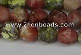 CNG6117 15.5 inches 8mm faceted nuggets red plum blossom jade beads
