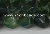 CNG6154 15.5 inches 10mm faceted nuggets moss agate beads