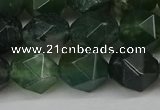 CNG6154 15.5 inches 10mm faceted nuggets moss agate beads