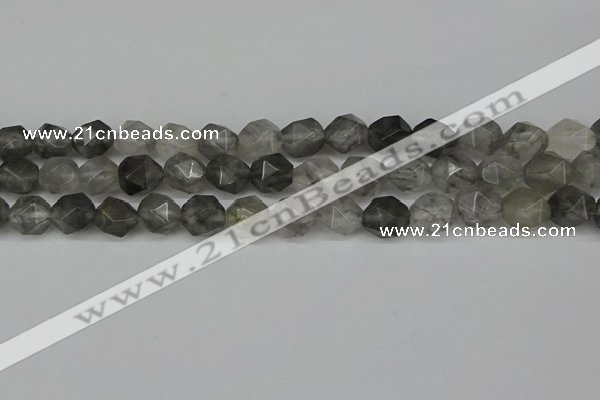 CNG6170 15.5 inches 10mm faceted nuggets cloudy quartz beads