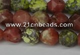 CNG6193 15.5 inches 10mm faceted nuggets red plum blossom jade beads