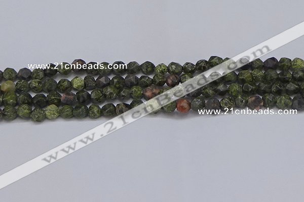 CNG6243 15.5 inches 6mm faceted nuggets green lace stone beads