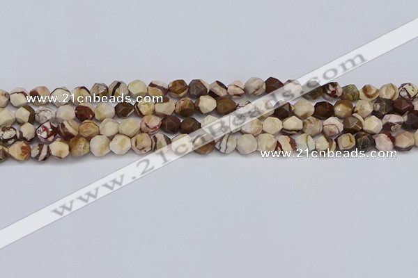 CNG6245 15.5 inches 6mm faceted nuggets zebra jasper beads