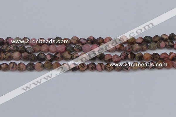 CNG6252 15.5 inches 6mm faceted nuggets rhodonite beads