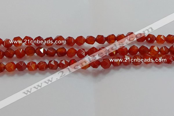 CNG6505 15.5 inches 8mm faceted nuggets red agate beads