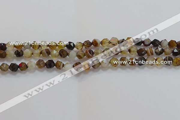 CNG6516 15.5 inches 6mm faceted nuggets line agate beads