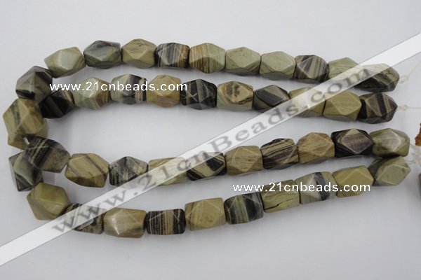 CNG653 15.5 inches 13*18mm faceted nuggets silver leaf jasper beads