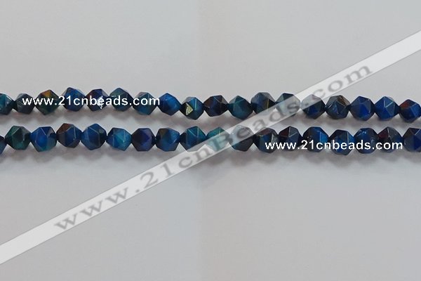 CNG6539 15.5 inches 8mm faceted nuggets blue tiger eye beads