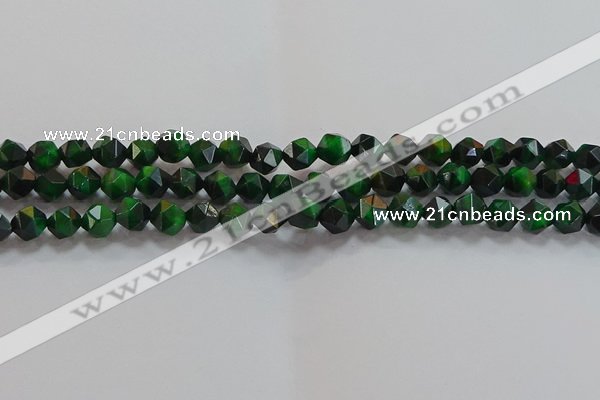 CNG6546 15.5 inches 6mm faceted nuggets green tiger eye beads