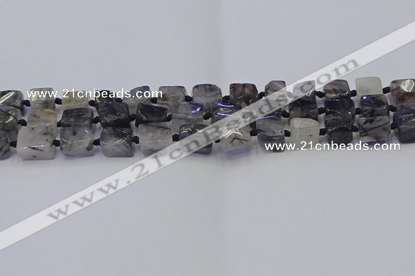 CNG6821 15.5 inches 5*8mm - 8*12mm nuggets black rutilated quartz beads